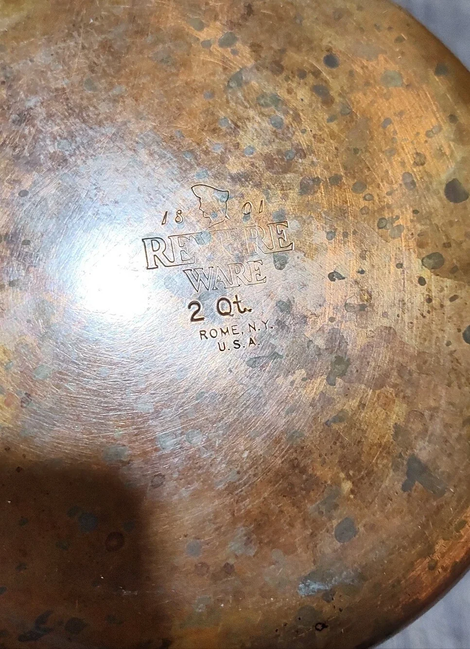 1801 Revere Ware 2 QT Copper Bottom Stainless Steel Pan Pot, NO LID, Made In USA